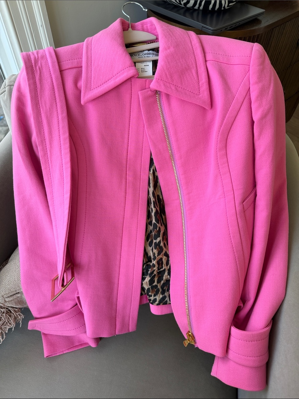 Dolce & Gabbana Hot Pink Bomber Jacket with Leopard Accents